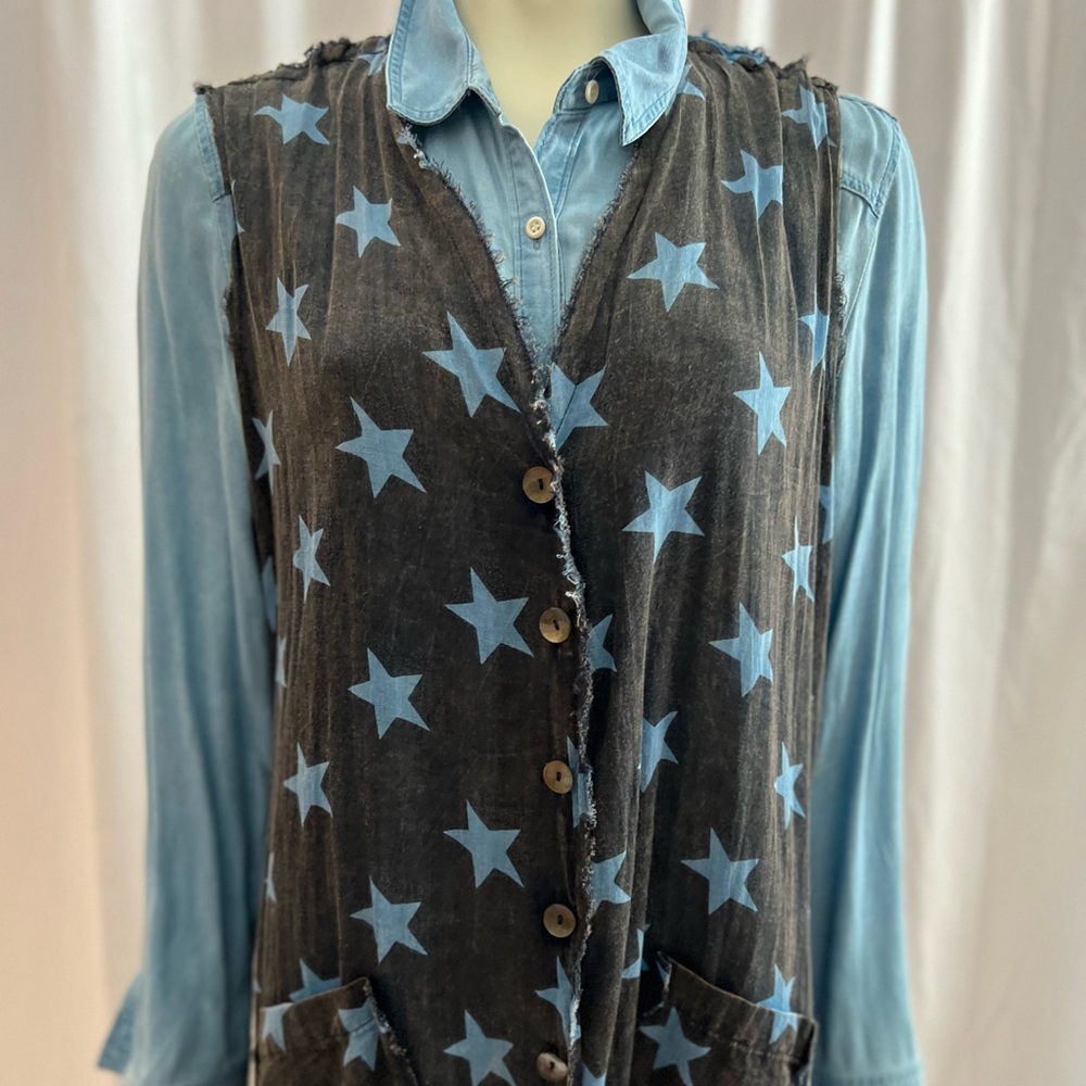Two pieces! A Rare Bird maxi duster. Distressed, lightweight, NWOT. Free shirt! - Picture 2 of 9